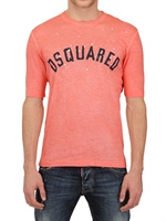 DSQUARED - VERBLASSTES T-SHIRT AUS BAUMWOLL-LEINEN-JERSEY - KORALLE/BLAU