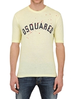 DSQUARED - VERBLASSTES T-SHIRT AUS BAUMWOLL-LEINEN-JERSEY - GELB/BLAU