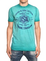 DSQUARED - SUPER FADED DYED COTTON JERSEY T-SHIRT - GREEN/BLUE