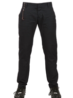 DSQUARED - LEATHER STRING COTTON CANVAS TROUSERS - NAVY