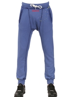 DSQUARED - VINTAGE FADE DYED COTTON FLEECE TROUSERS - BLUE