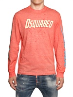 DSQUARED - VERBLASSTES T-SHIRT AUS BAUMWOLL-LEINEN-JERSEY - ORANGE/WEIß