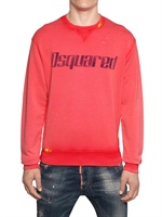 DSQUARED - BEMALTER SWEATER AUS BAUMWOLLFLEECE - KORALLE/BLAU