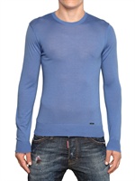 DSQUARED - LOGO PLAQUE LIGHTWEIGHT WOOL SWEATER - BLUE