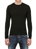 DSQUARED - LOGO PLAQUE LIGHTWEIGHT WOOL SWEATER - BLACK