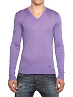 DSQUARED - LOGO PLAQUE LIGHTWEIGHT WOOL SWEATER - LILAC
