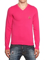 DSQUARED - MAGLIA SCOLLO A V IN COTONE - FUCSIA