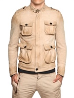 DSQUARED - WASHED SUEDE MILITARY BOMBER JACKET - STONE