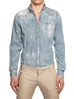 DSQUARED - CARPENTER FIT PAINTED LIGHT DENIM SHIRT - BLUE