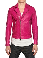 DSQUARED - CHIODO LEATHER JACKET - FUCHSIA