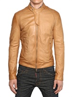 DSQUARED - SOFT NAPPA BIKER LEATHER JACKET - BEIGE