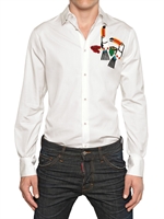 DSQUARED - TOUCAN APPLIQUÉ COTTON POPLIN SHIRT - WHITE