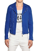 DSQUARED - DYED BULL COTTON CHIODO JACKET - BLUETTE