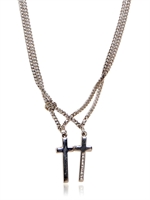 DSQUARED - DOUBLE CROSS BRASS NECKLACE - SILVER