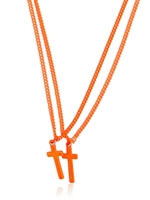 DSQUARED - DOUBLE CROSS VARNISHED BRASS NECKLACE - ORANGE