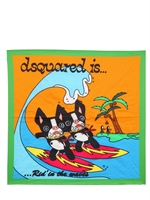 DSQUARED - 4-ECKIGER SATIN-BAUMWOLL-SCHAL MIT DSQUARED-HUND - MULTI
