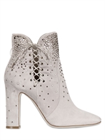 SALVATORE FERRAGAMO - 100MM SONNY STUDDED SUEDE LOW BOOTS - BEIGE