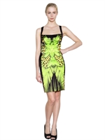 JUST CAVALLI - BEDRUCKTES STRETCH-SATIN-KLEID - GRÜN