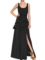 GALLIANO - RUFFLED TAFFETA LONG DRESS - BLACK