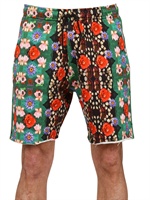 DEAD MEAT - FLOWER PRINTED RAW CUT FLEECE SHORTS - MULTI