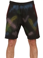 DEAD MEAT - GRAFFITI PRINTED RAW CUT FLEECE SHORTS - BLACK