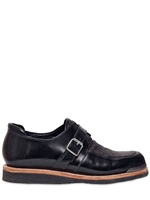 BALMAIN - MONKSTRAP IN PELLE SPAZZOLATA E RAFIA 35MM - NERO
