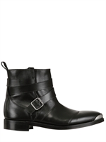 BALMAIN - METAL POINT AND BUCKLE LEATHER LOW BOOTS - BLACK