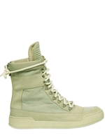 BALMAIN - SNEAKERS ALTE IN PELLE E LINO - BEIGE