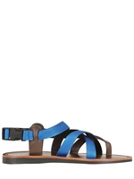LANVIN - LEATHER AND GROSGRAIN SANDALS - BLUETTE/BROWN