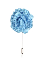 LANVIN - VICHY COTTON FLOWER PIN - LIGHT BLUE