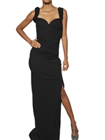 VIVIENNE WESTWOOD - GATHERED VISCOSE CADY LONG DRESS - BLACK