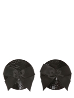 BORDELLE - COPRICAPEZZOLI IN PELLE CON FIOCCHI IN SETA - NERO