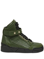 GIVENCHY - STAR STUDDED LEATHER HIGH TOP SNEAKERS - KHAKI