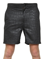 MIHARAYASUHIRO - CROCODILE LEATHER EFFECT CLOTH SHORTS - BLACK