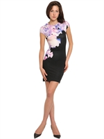 MCQ ALEXANDER MCQUEEN - CAP SLEEVES IRIS PRINT JERSEY DRESS - BLACK