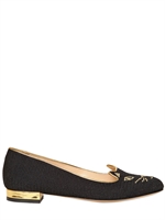 CHARLOTTE OLYMPIA - 10MM KITTY EMBROIDERED LOAFERS - BLACK