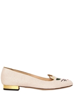 CHARLOTTE OLYMPIA - 10MM KITTY EMBROIDERED LOAFERS - LIGHT PINK