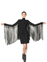 GARETH PUGH - WILDLEDERKLEID MIT FRANSEN - SCHWARZ