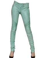 BALMAIN - NAPPA LEATHER BIKER JEANS - MINT