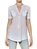 BALMAIN - COTTON AND LINEN JERSEY T-SHIRT - WHITE