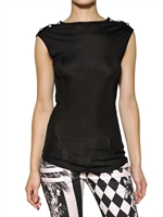 BALMAIN - OPEN BACK VISCOSE JERSEY TOP - BLACK