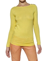 BALMAIN - LANGÄRMLIGES BAUMWOLL LEINEN JERSEY TOP - GELB