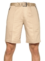 BELSTAFF - COTTON AND LINEN BLEND BERMUDA SHORTS - BEIGE