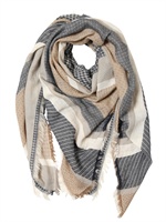 BALMAIN - JACQUARDSCHAL AUS BAUMWOLLLEINEN MIT FRANSEN - BEIGE/BLAU