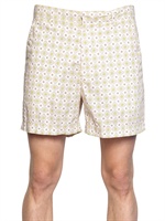 MSGM - PAISLEY PRINTED COTTON POPLIN SHORTS - WHITE/YELLOW