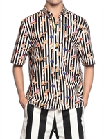MSGM - KURZÄRMLIGES POPELINEHEMD MIT PIN UP-DRUCK - WEIß/SCHWARZ