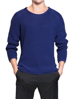 MSGM - MAGLIA IN COTONE A COSTINE - BLU ELETTRICO