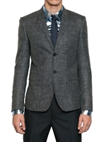 BURBERRY PRORSUM - WOLLE SEIDEN LEINEN TWEED JACKE MIT 2 KNÖPFEN - GRAU