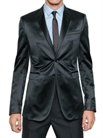 BURBERRY PRORSUM - VISKOSE SEIDEN SATIN BLAZER MIT 2 KNÖPFEN - PEWTER GRAU