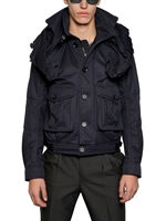 BURBERRY PRORSUM - COTTON TWILL JACKET W/ DETACHABLE COLLAR - NAVY